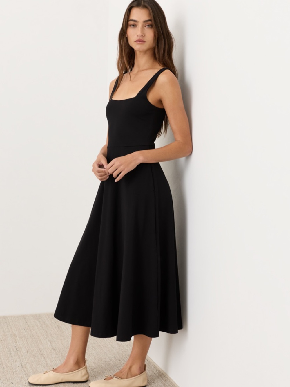 Pact Organic Fit & Flare Square Neck Dress Medium Black
